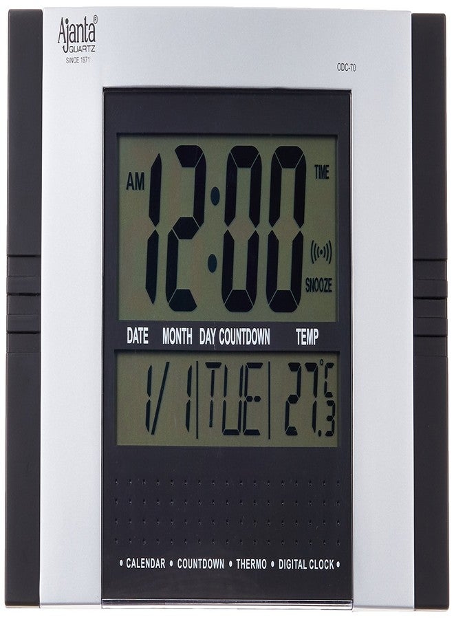 Ajanta Quartz Plastic Rectangle Digital Alarm Wall Clock (29 cm x 19 cm x 2.5 cm, Black, ODC 70) - Image 1